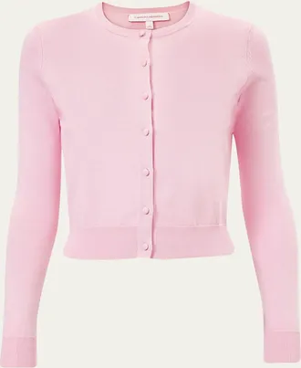 Carolina Herrera Silk-Cotton Crewneck Cardigan