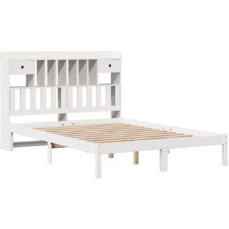 vidaXL Bookcase Bed without Mattress White 150x200 cm King Solid Wood Pine vidaXL