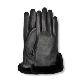 UGG Womens Leather Sheepskin Vent Gloves with Conductive Tech Palm, Black, Medium