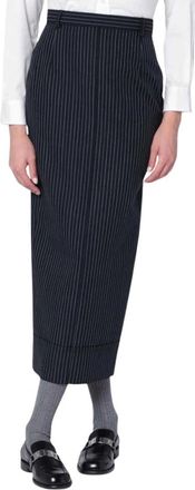 Thom Browne Blauwe Wollen Rok - Dames - Midirokken - Blauw - M - Wol - Rokken