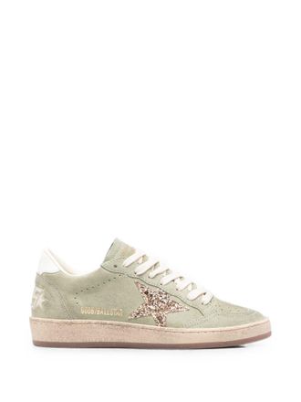 Golden Goose Distressed Suede Glittery Star Low-Top Sneakers