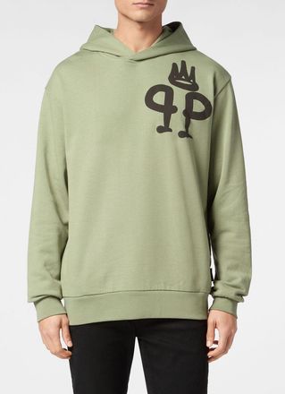 Philipp Plein Felpa con cappuccio in cotone con tasca a marsupio e logo a contrasto