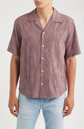 Corridor Paisley Embroidered Cotton Camp Shirt in Purple at Nordstrom, Size Xx-Large