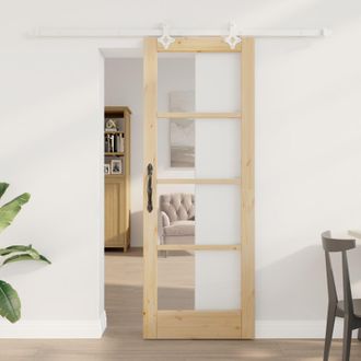 Berkfield Home Sliding Door with Hardware Set 73.5x198.5 cm Solid Wood Pine in Beige