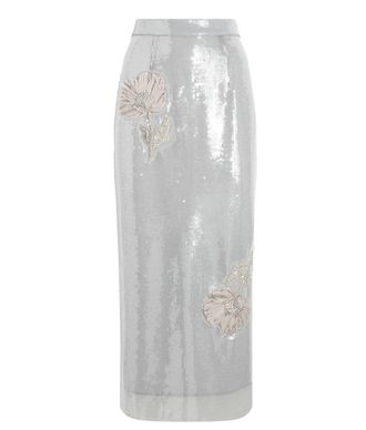 Huishan Zhang ask Condition forst Huishan Zhang Sequin Floral Oakley Pencil Skirt Size L