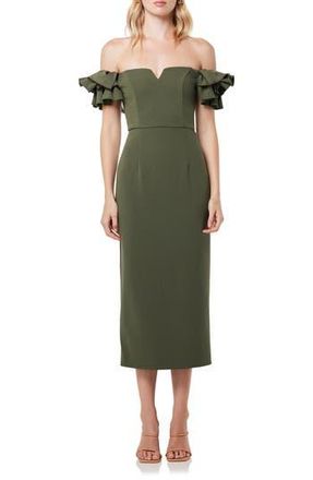 Elliatt Creole Off the Shoulder Sheath Midi Dress in Olive at Nordstrom Rack, Size X-Small