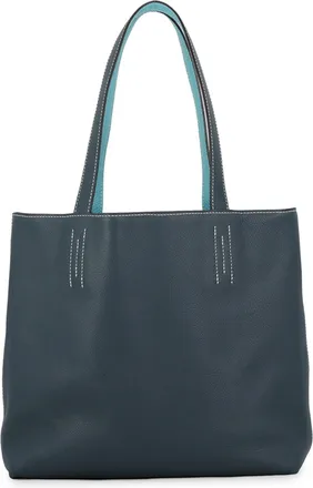 Herm&egrave;s Blue Atoll Colvert Taurillon Clemence Leather Swift Leather Tote Bag (Pre-Owned)
