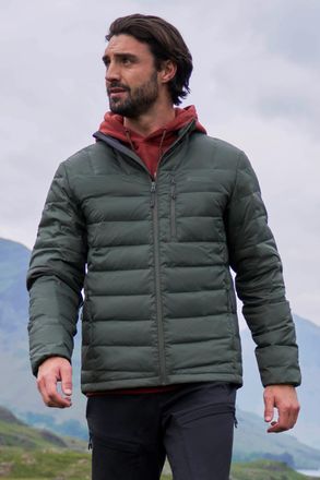 Mountain Warehouse Trail Mens Extreme Down Jacket Water Resistant Full Zip Puffer Winter Coat Forest Green