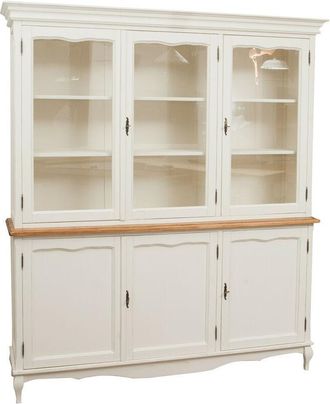 Biscottini International Solid lime wood white frame top natural finish W175xDP41xH207 cm sized sideboard. Made in Italy