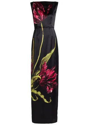 Erdem Floral Wide-neck Satin Gown - Black - 10 (UK10 / S)