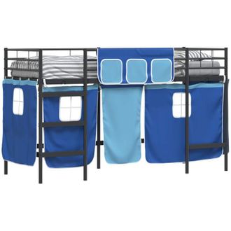 vidaXL Estructura De Cama Alta Para Ni&ntilde;os Con Cortinas Negro Y Azul Vidaxl