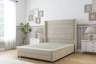 Sloomy Sterling Plush Divan Base No Drawers - 54 Wing Headboard-Footboard in Cream | Size: Small Single