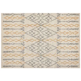 Beliani Alfombra De Algod&oacute;n Beige Amarillo Negro 160 X 230 Cm Hecho A Mano Geom&eacute;trico Kadapa