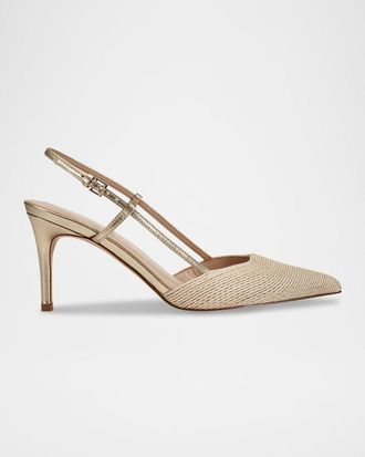 Marc Fisher Flory Metallic Leather and Raffia Slingback Pumps