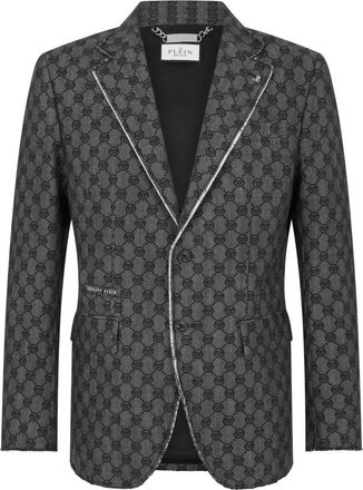 Philipp Plein Miami Vice Fit Blazer Jacquard Monogram - Heren - Blazers - Zwart - 2XL - Leer - Jassen