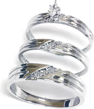 Pompeii3 Diamond Matching Mens Womens Engagement Wedding Ring Bridal Set Trio 14K Gold Size Selectable