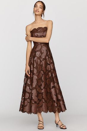 Mac Duggal Faux Leather Strapless Midi Dress