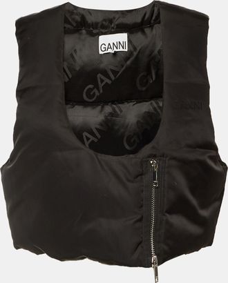 Ganni Ganni Black Padded Asymmetric Cropped Vest