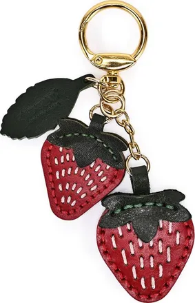 OLD TREND Strawberry Genuine Leather Keychain Charm in Ruby at Nordstrom
