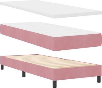 vidaXL Box Spring Bed with Mattress Black 100x200 cm Velvet Pink Vidaxl