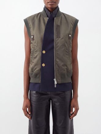 sacai Gilet tecnico doppiopetto in nylon con collo bomber
