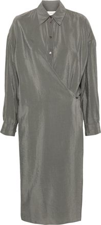 Christophe Lemaire Twisted wrap midi dress - women - Polyamide/Silk - 40 - Grey