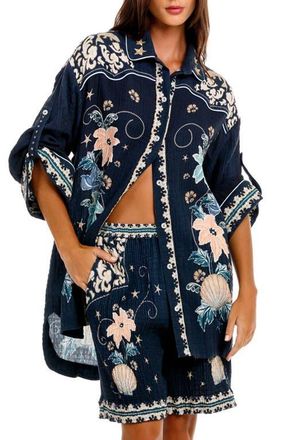Agua Bendita The Chrissy Long Sleeve Cover-Up Shirt in Blue at Nordstrom, Size X-Small