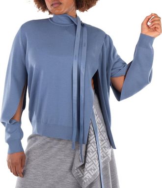 Fendi Logo Detail Pullover Wool Sweater, Brand Size 44 ( US Size 8 )