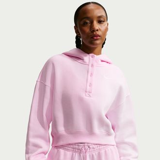 Nike Womens Nike Sportswear Phoenix Fleece Oversized Cropped Henley Hoodie in Pink | IF0258-663