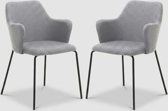 Oresteluchetta Juego De 2 Sillas De Comedor Con Reposabrazos De Tela Y Metal Negro Roly - Gris