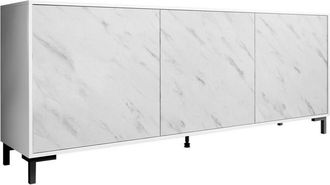 Mirjan24 Aparador Charlotte 158, Blanco + M&aacute;rmol Blanco, 81x200cm, N&uacute;mero De Puertas: 345cm, Aglomerado Laminado