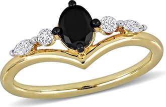 Mimi & Max 7/8ct TW Black and White Diamond Chevron Ring in 14k Yellow Gold