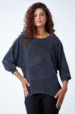 Roman Shimmer Dipped Hem Stretch Top