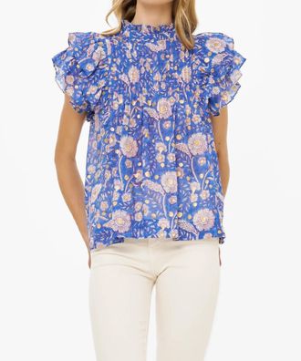 Oliphant Pintuck Ruffle Top In Carolina Cobalt