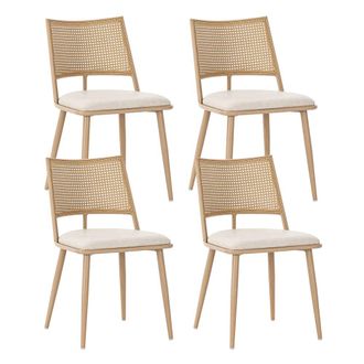 Urban Meuble Juego de 4 sillas de comedor de madera clara con respaldo de rat&aacute;n