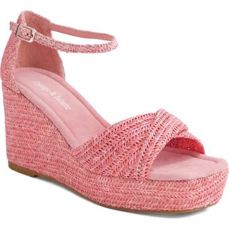 Django & Juliette Cotton Wedge Heel in Pink Raffia at Nordstrom, Size 40