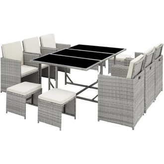 TecTake Conjunto de rat&aacute;n para 6-10 personas, funda impermeable, gris claro