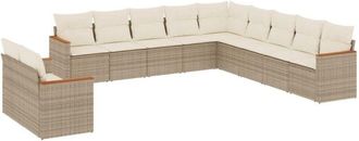 vidaXL Set De Sof&aacute;s De Jard&iacute;n 11pzas Con Cojines Rat&aacute;n Sint&eacute;tico Beige Vidaxl