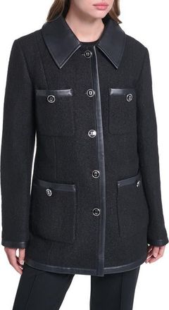 Karl Lagerfeld Wool Blend Jacket with Faux Leather Trim in Black at Nordstrom, Size X-Small