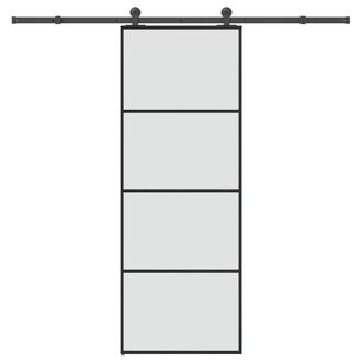 Berkfield Home Sliding Door with Hardware Set 76x205 cm ESG Glass&Aluminium in Black