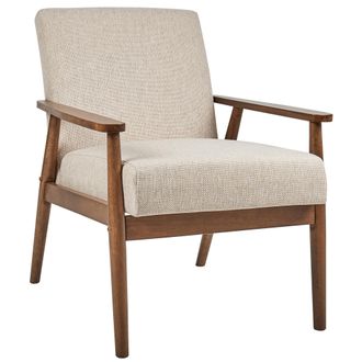 Beliani Beliani - Sill&oacute;n Retro Sal&oacute;n Tapizado Poli&eacute;ster Lino Estructura Ligera Madera Oscura Beige Esrum