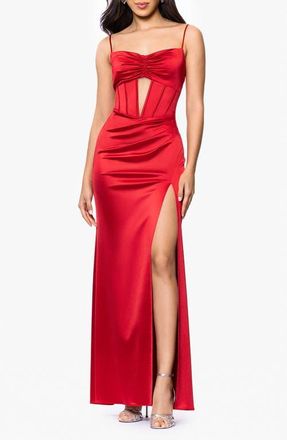 Blondie Nites Corset Satin Column Gown in Red at Nordstrom, Size 15