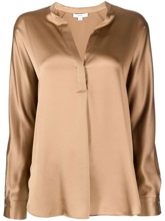 Vince split-neck silk blouse - Brown
