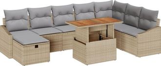 vidaXL Garden Sofa Set with Cushion 9 pcs Beige Poly Rattan vidaXL