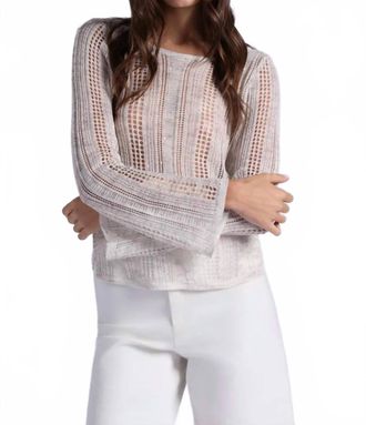 Minnie Rose Sequin Pointelle Stripe Boat Neck Top In Sand