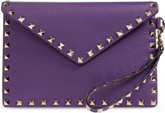 Valentino Garavani Leren clutch met studs - Dames - Clutches - Paars - ONE Size - Leer - Tassen