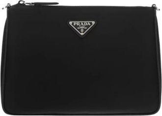 Prada Schoudertas van Re-Nylon en Saffiano Leer - Heren - Schoudertassen - Zwart - ONE Size - Leer - Tassen
