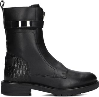 Notre-V Zwarte Leren Enkellaarzen - Dames - Veterlaarzen - Zwart - 39 EU - Leer - Schoenen