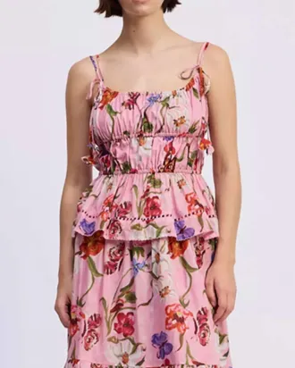 En Saison Celeste Peplum Top In Pink Red Olive