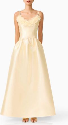 Elliatt Ruffle Sateen Fit & Flare Gown in Yellow at Nordstrom, Size Xx-Large